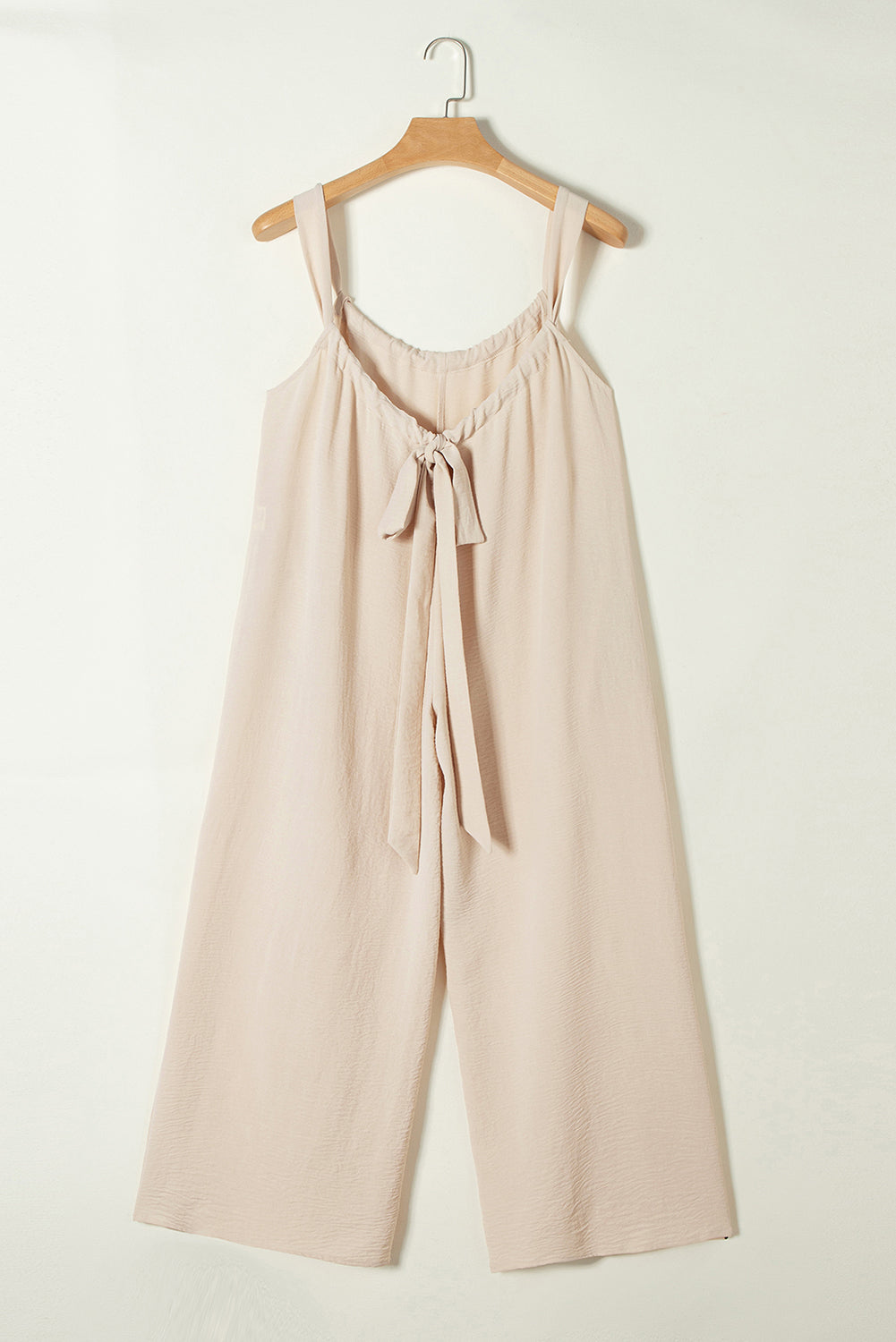 Parchment Wide Strap Ruched Knot Back Wide Leg Overall