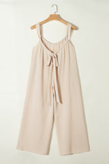 Parchment Wide Strap Ruched Knot Back Wide Leg Overall