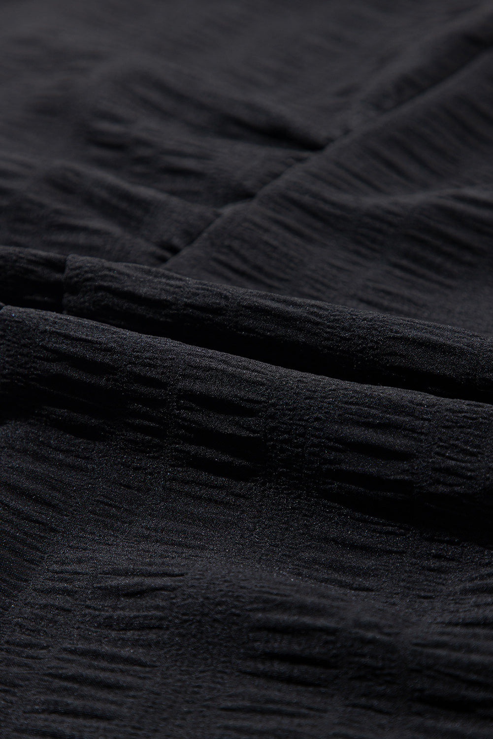 Black Smocked Textured Tiered Skater Dress