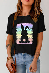 Black Rainbow Splash Easter Rabbit Graphic Tee