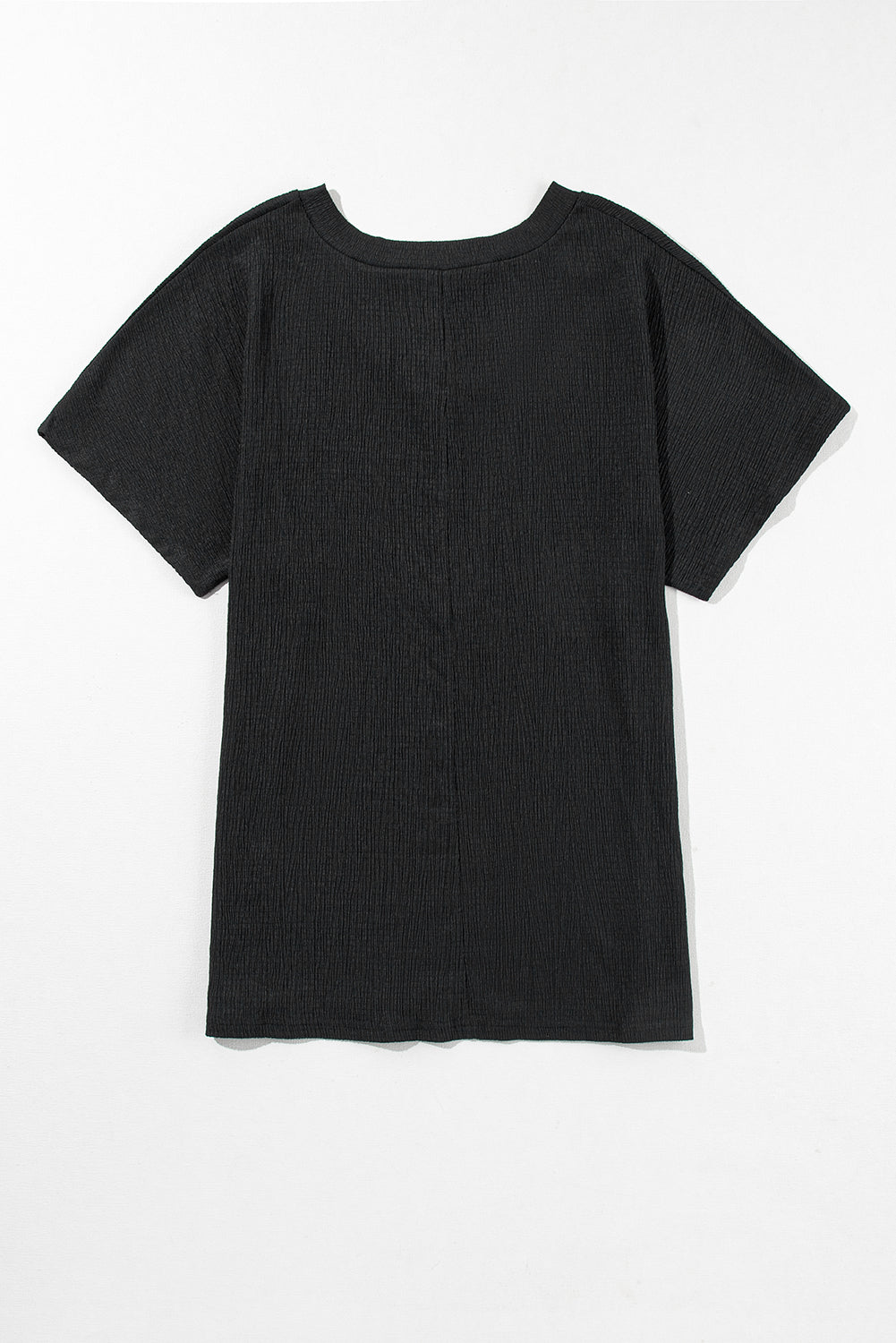 Black Crinkled V Neck Wide Sleeve T-shirt