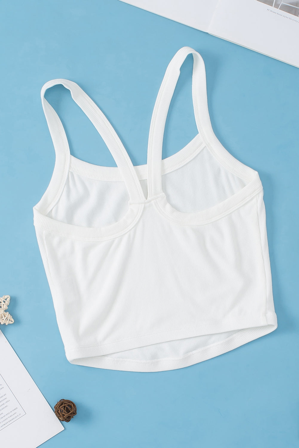White Athletic Ribbed Cropped Cami Top